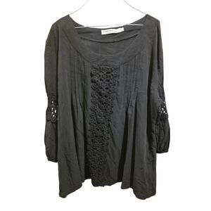 Solitaire Cottage Core Top 1x Womens Plus Size Boho Black Lace Lagen Look